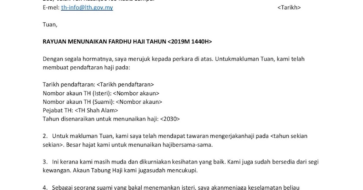 Surat Rayuan Permohonan Menunaikan Haji Contoh 36