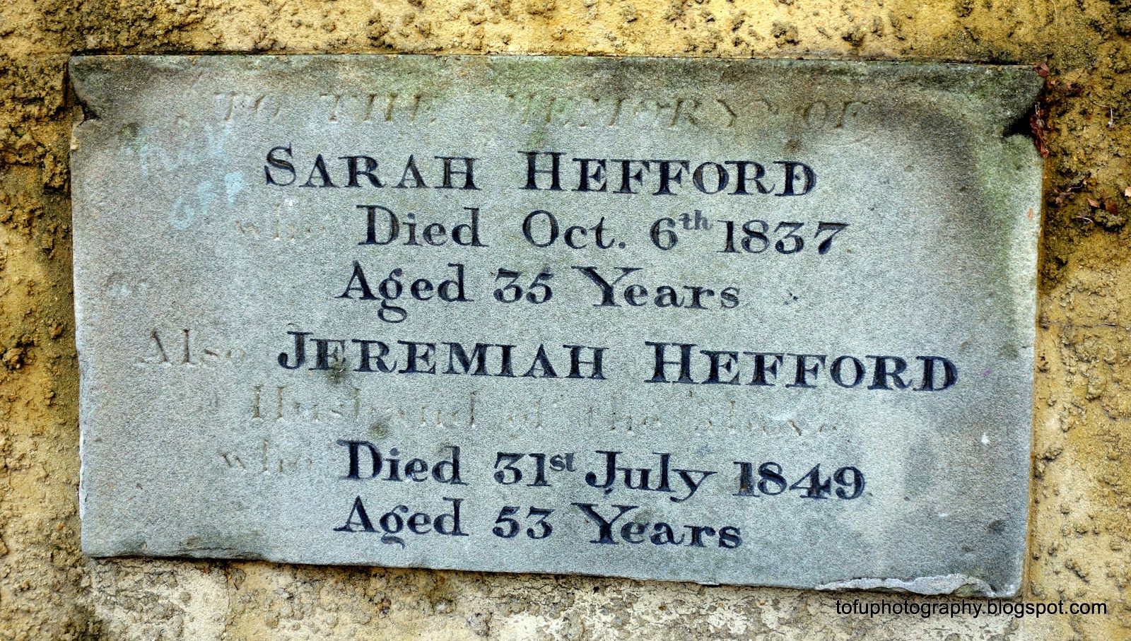 Tofu Photography Plaque at a historic cemetery in Hobart, Tasmania