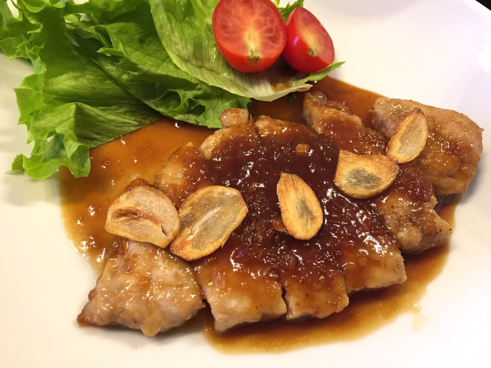 てっちゃんちのおいしい献立 豚ロースステーキ にんにくソース