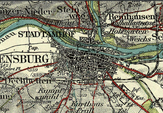 Regensburg historisch: 1913 - Plan von Regensburg in topographischer