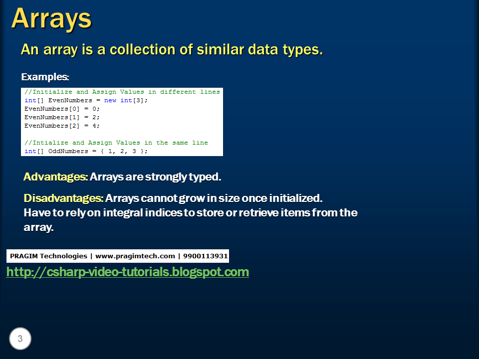 Sql server, .net and c# video tutorial: Part 8 – Arrays in C#