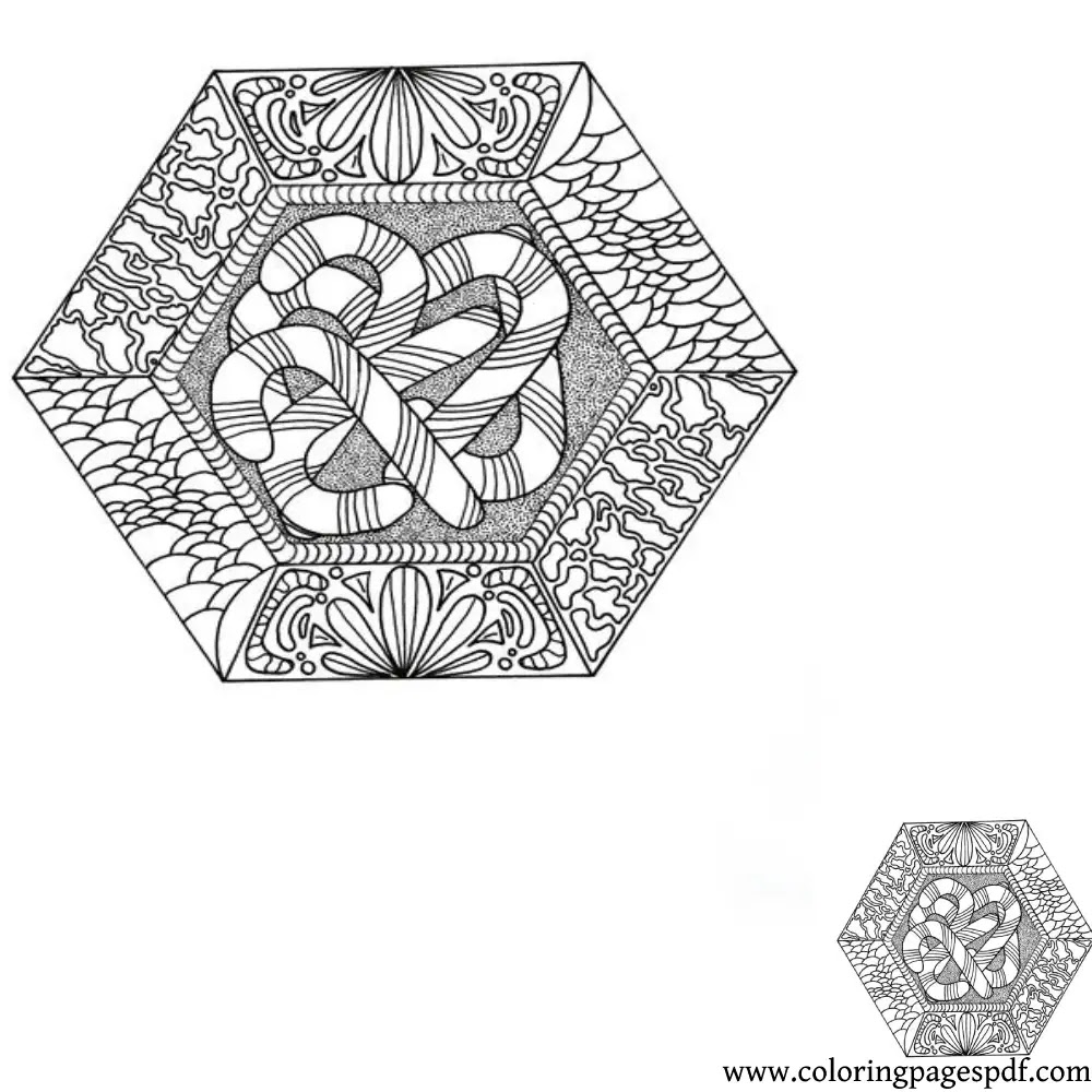 Coloring Page Of A Hexagon Christmas Candy Mandala