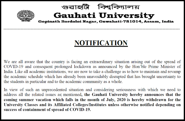 Gauhati University Withdraws Summer Vacation