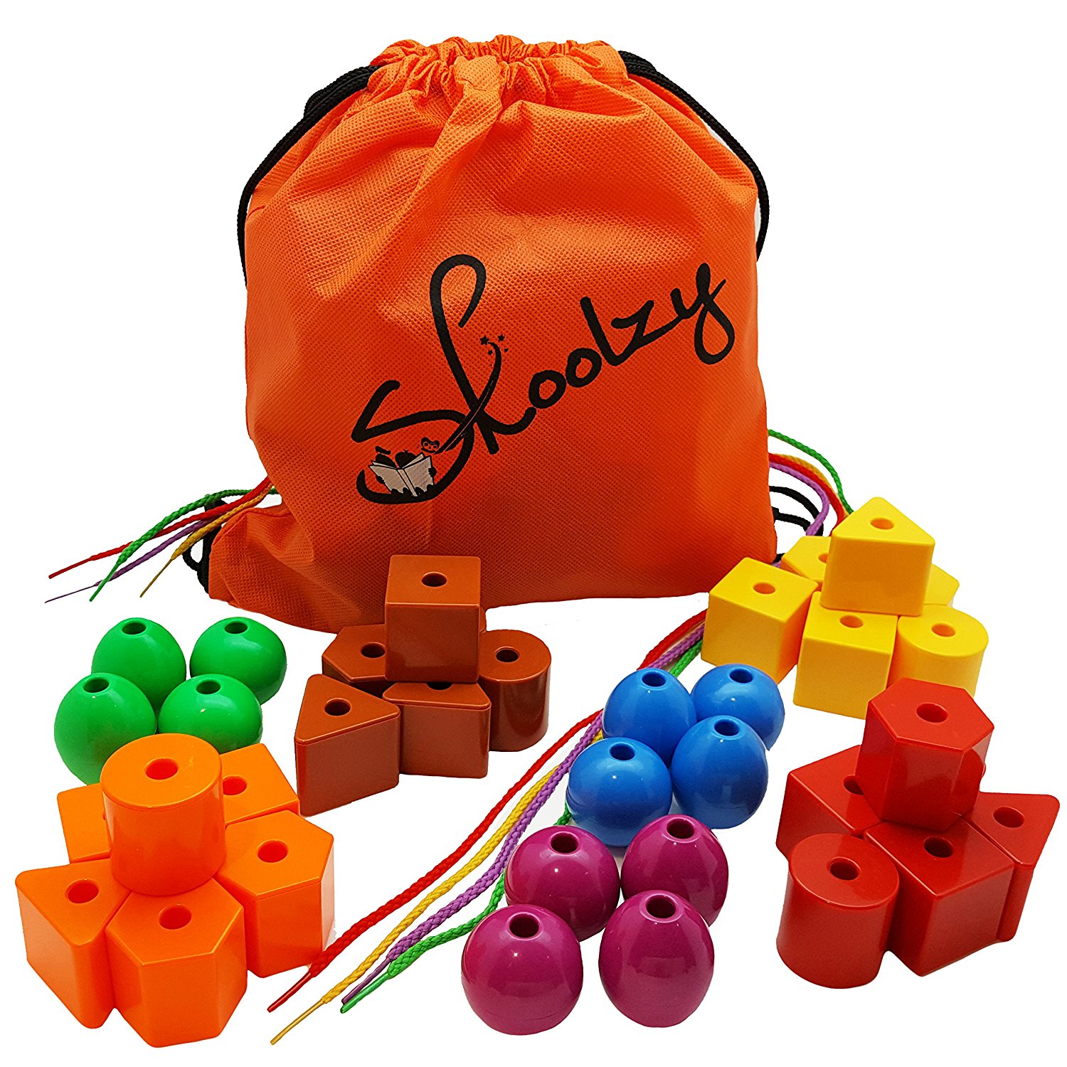 JUMBO PRIMARY STRINGING BEAD SET By Skoolzy With 36 Lacing Beads for