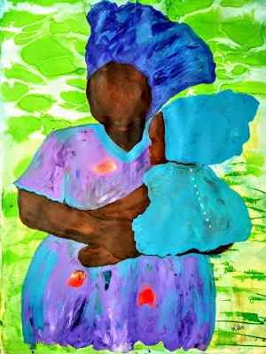 African Mother and Child' Abstract Art   by Miabo Enyadike