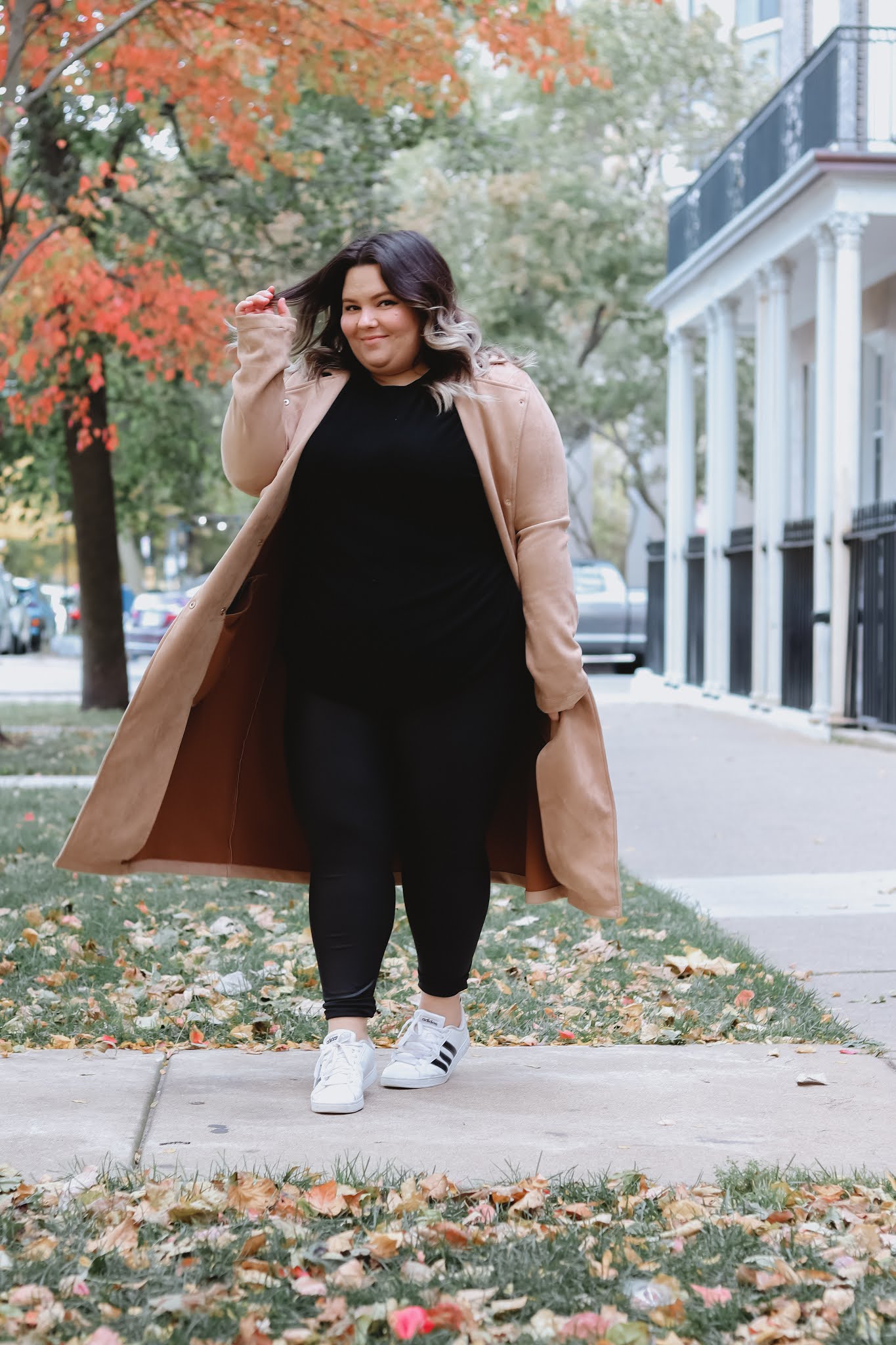 Chicago Plus Size Petite Fashion Blogger Natalie in the City work from home outfits faux leather leggings