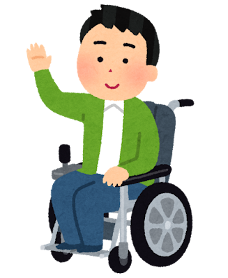 電動車いすに乗る人のイラスト（男性）