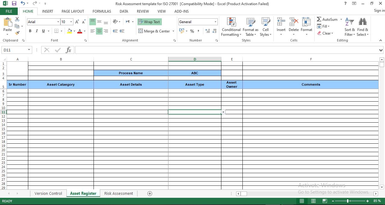 ISO 27001 risk register template in Excel