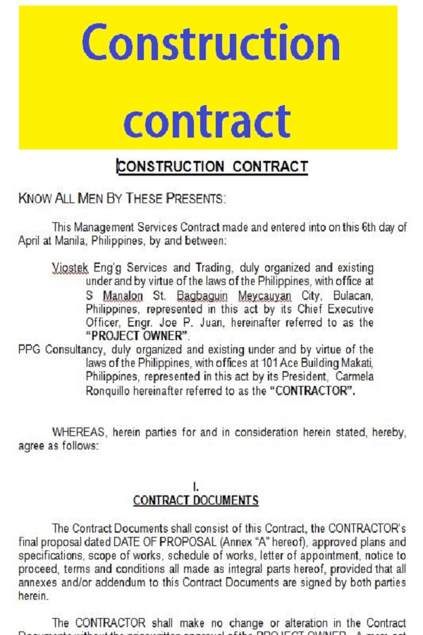 Sample Construction Contract Agreement