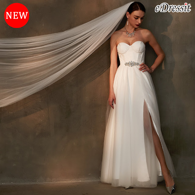 corset white wedding dress with slit