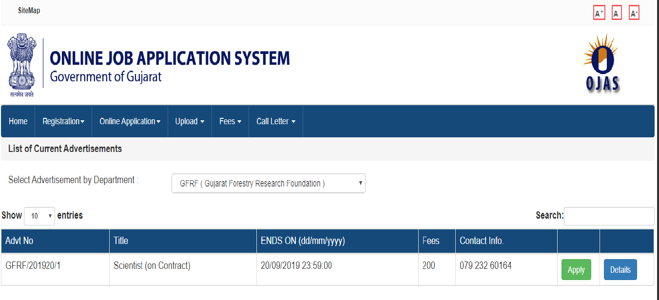 OJAS site Ojas online Jaherat/Ojas Bharti 2019, MaruGujarat Jobs