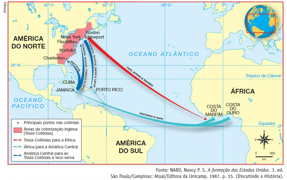 Veredas do Tempo Mapa Comércio triangular das colonias da Nova Inglaterra (século XVIII) Veredas do Tempo Mapa Comércio triangular das colonias da Nova Inglaterra (século XVIII)