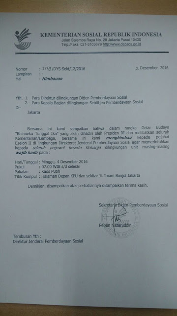 Beredar Surat Pengerahan Massa Untuk Melakukan Aksi 4 Desember Kepada Para Kader Parpol Dan PNS