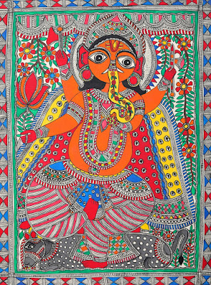 Dancing Ganesha - Madhubani Painting