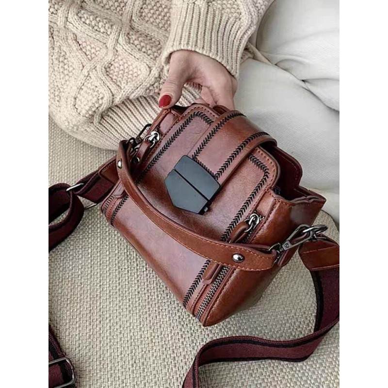 Túi Xách Màu Trơn Họa Tiết Khóa Vuông MS054