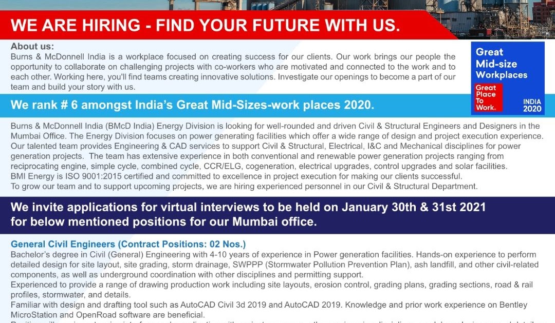 JOB ALERTS HUB Burns & McDonnell Engineering India Virtual WalkIn