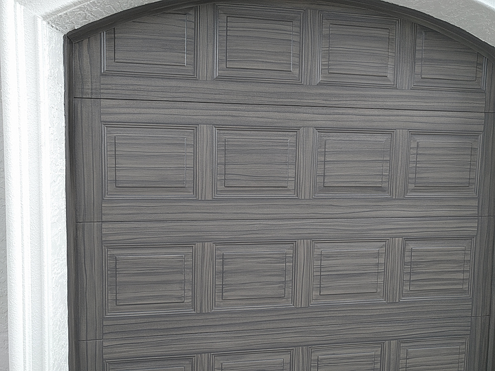 Garage Doors Painted To Like They Have A Gray Wood Grain
