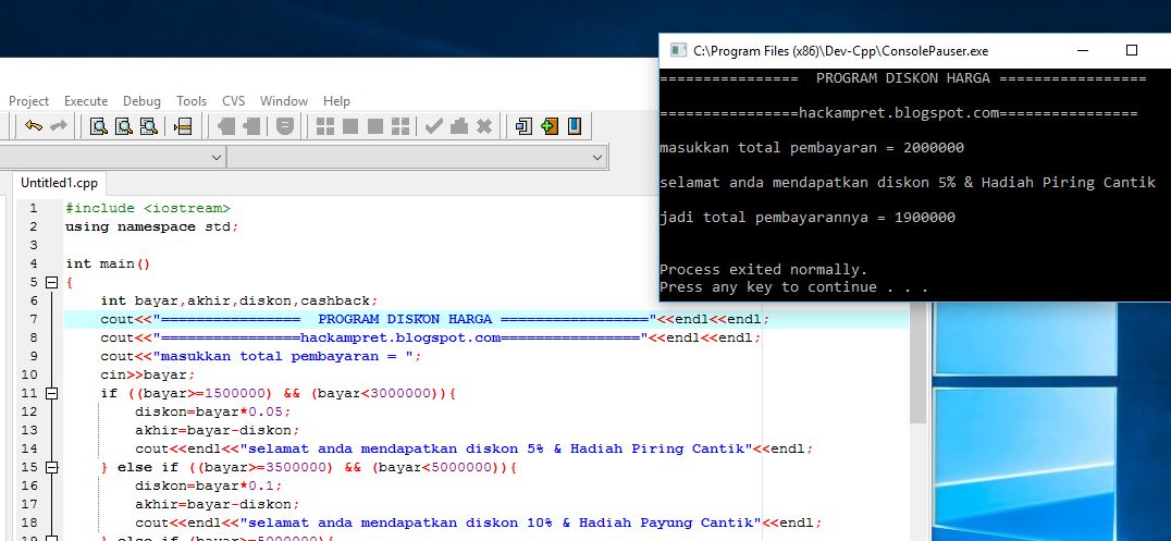 Contoh Program Diskon Harga Pada Dev C++