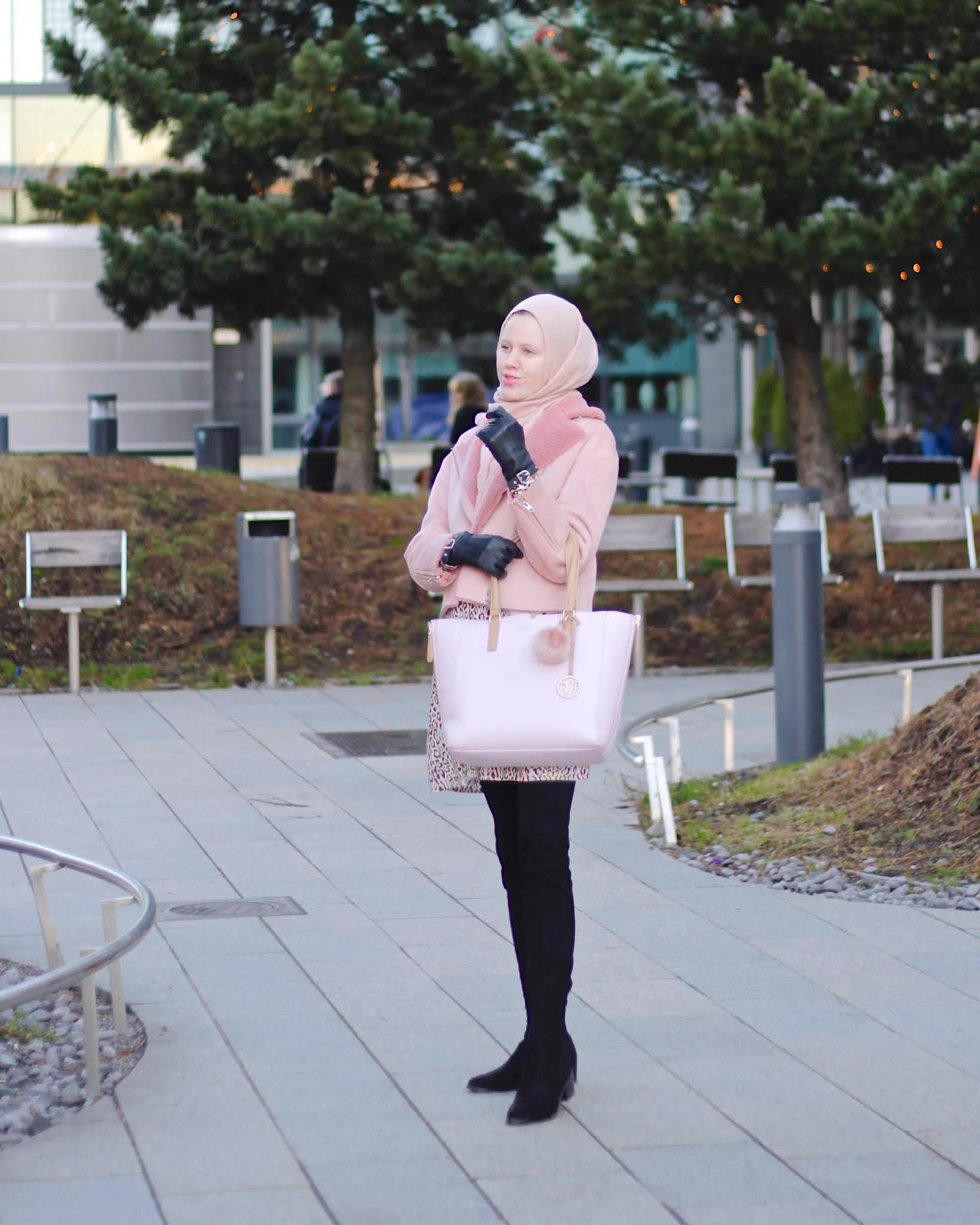 shirt dress with over the knee boots