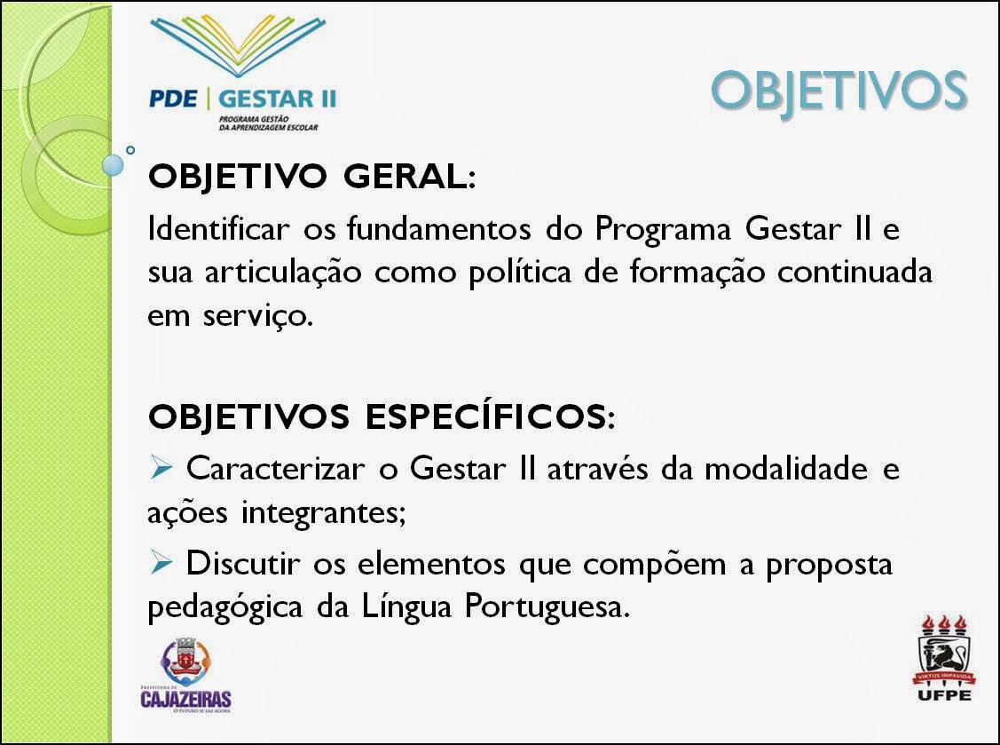 Programa Gestar GESTAR II Língua Portuguesa Cajazeiras - PB: NOSSOS ENCONTROS DE ...