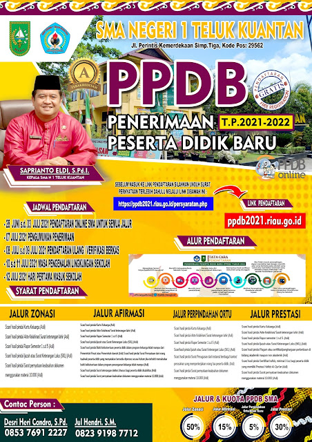 Penerimaan Peserta Didik Baru SMAN 1 Teluk Kuantan TP. 2021/2022