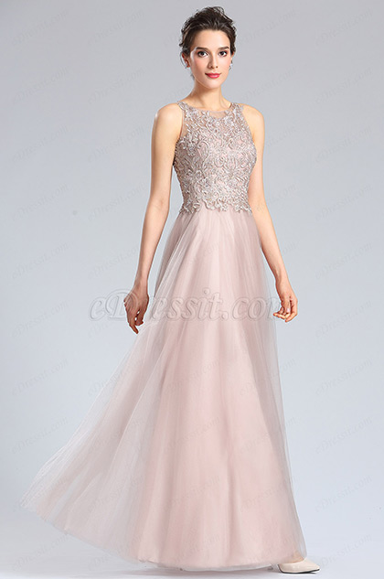  eDressit Halter Neck Embroidery Bodice Prom Dress Formal Gown