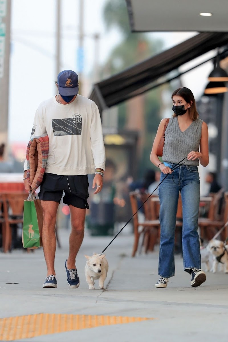 Kaia Jordan Gerber and Jacob Elordi Out with Their Dog in Los Angeles 20 Oct -2020