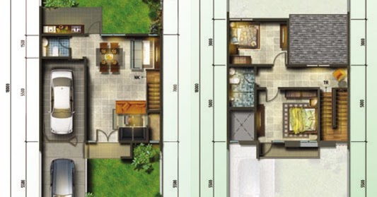 LINGKAR WARNA: 4 Denah rumah minimalis ukuran 8x18 meter 2 kamar tidur