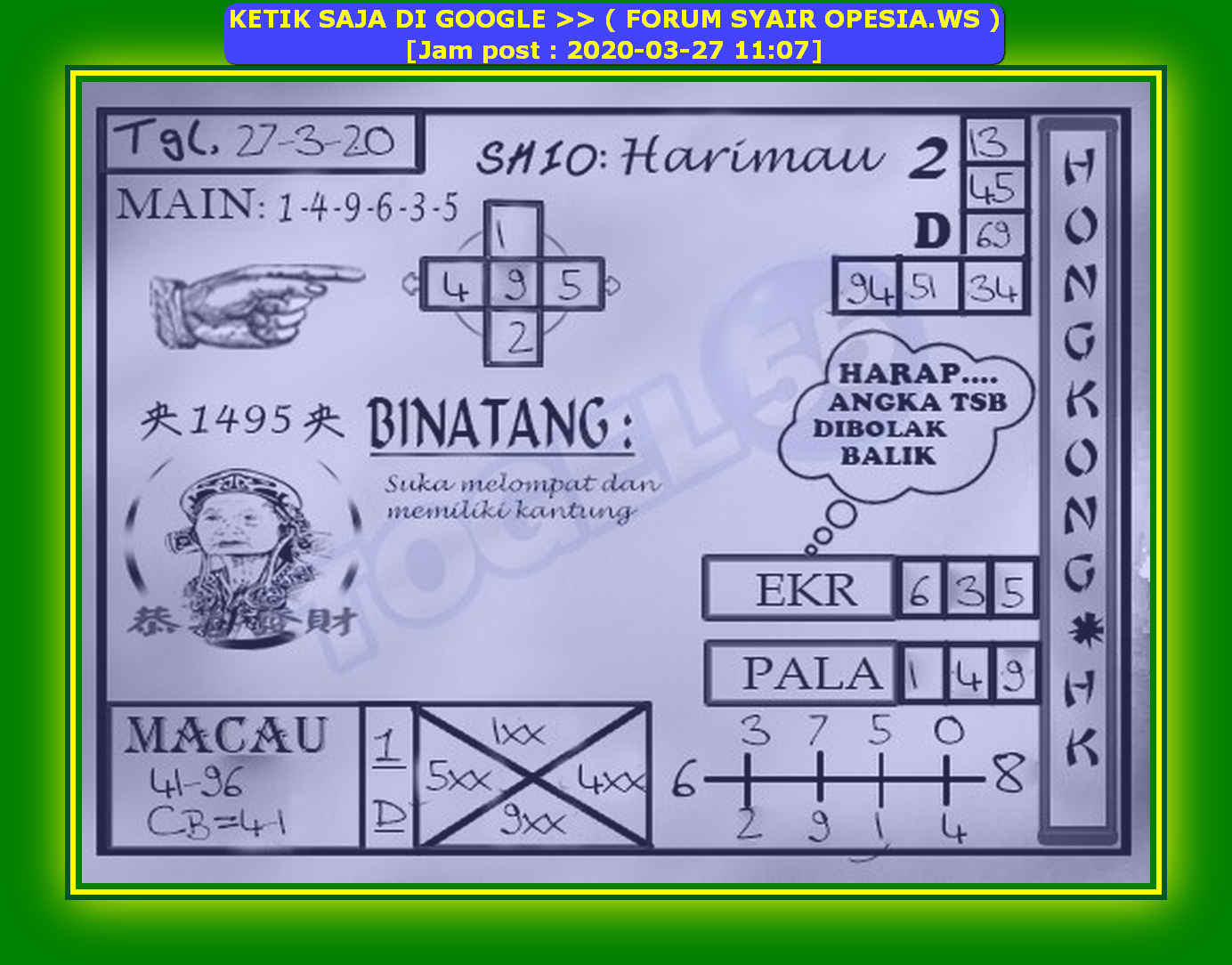 Live Syair hk 27 Maret 2020 KODE SYAIR SGP SYAIR HK