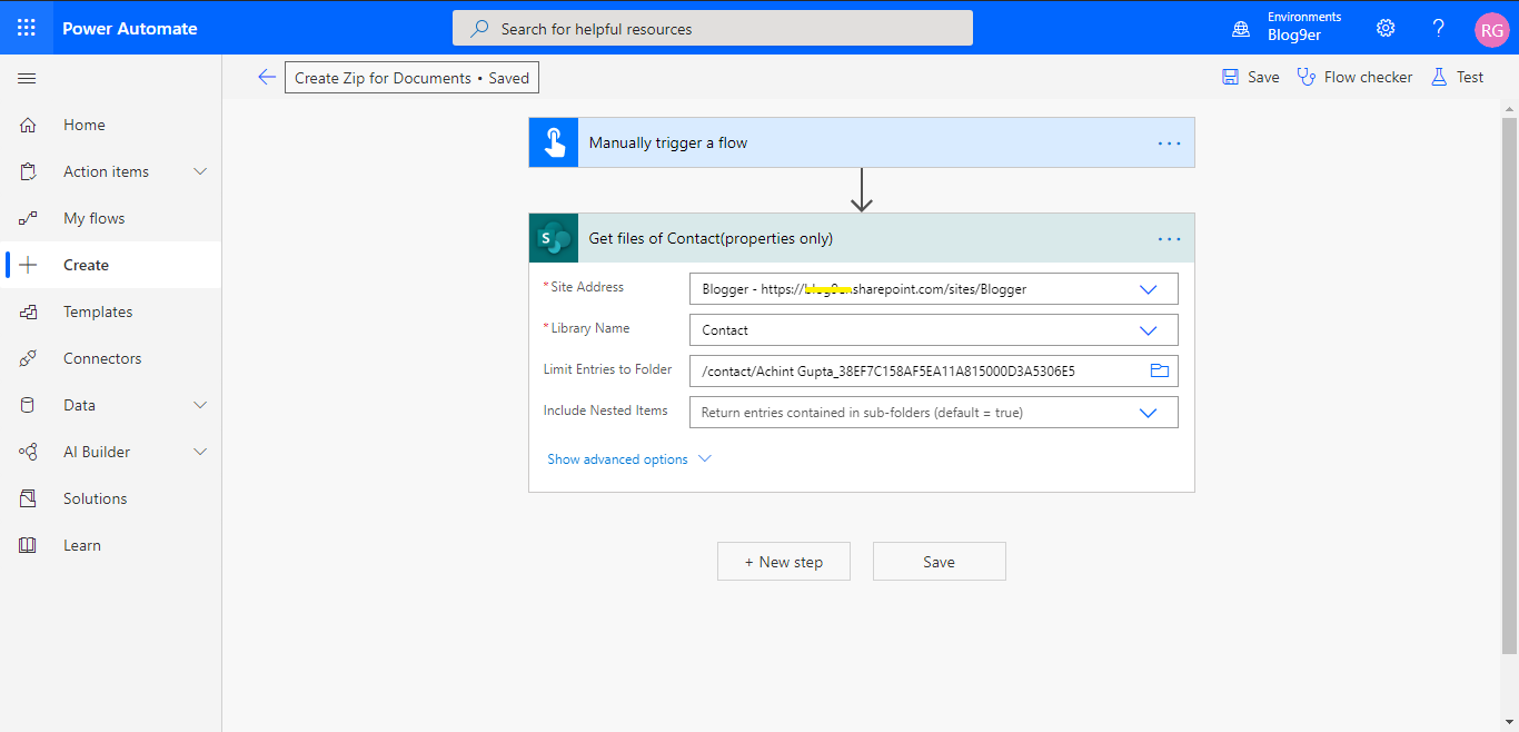 Using Microsoft Flow to create Zip of all the documents available in