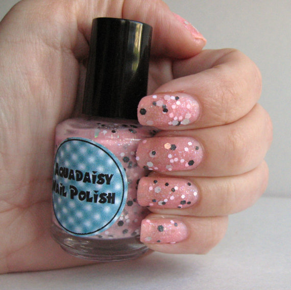 Mini Size Pink and Black glitter nail polish - Red Lipstick Story