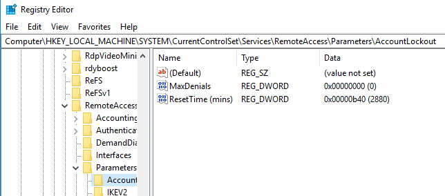 Configurer le verrouillage du compte client d'accès à distance dans Windows Server