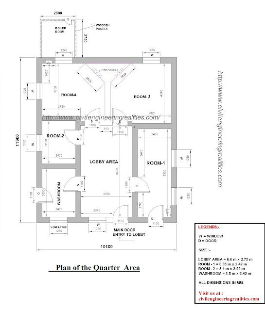 Plan of the Quarter Area 11.9m x 10.1m
