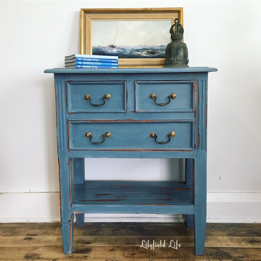 Lilyfield Life Stunning! French enamel blue hall table