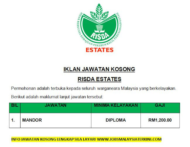 Kosong risda 2021 jawatan Permohonan Jawatan