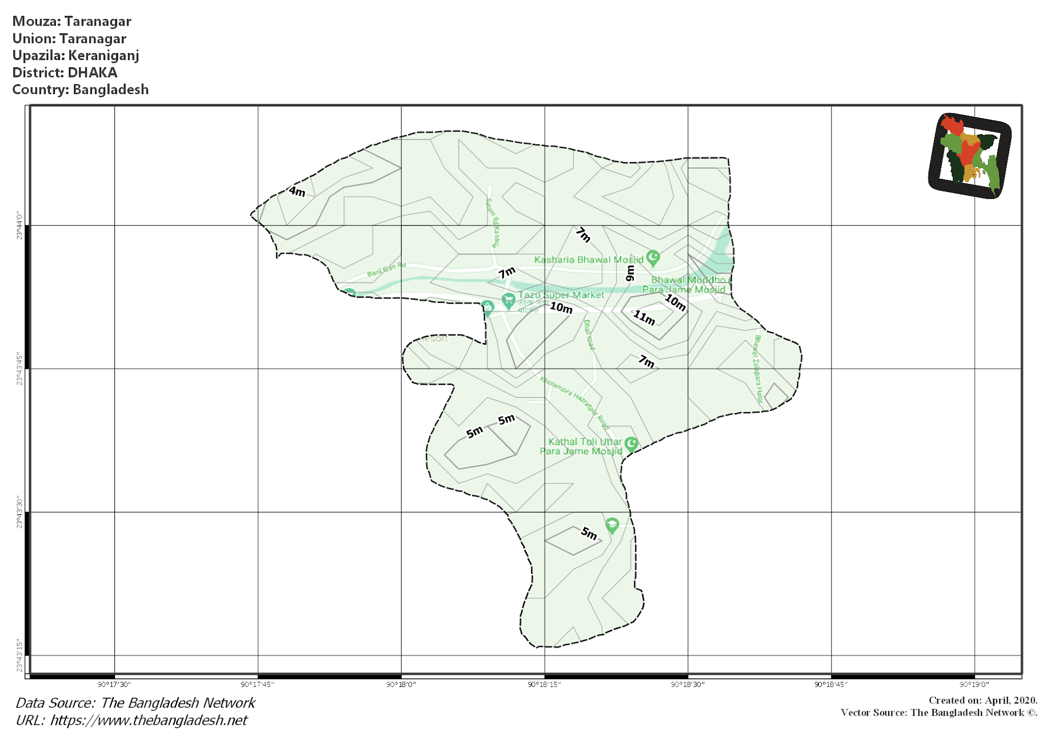 Map of Taranagar Mouza of Keraniganj Upazila, DHAKA, Bangladesh.