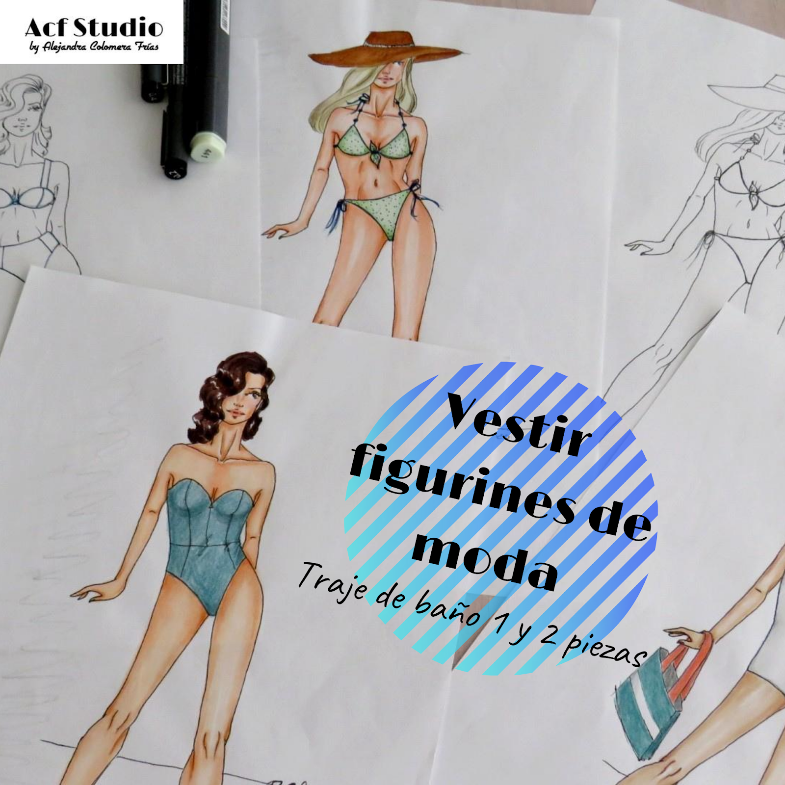 Cómo dibujar TRAJES de BAÑO para figurines de moda 👙 🩱 + REGALO - Alejandra | Acf Studio