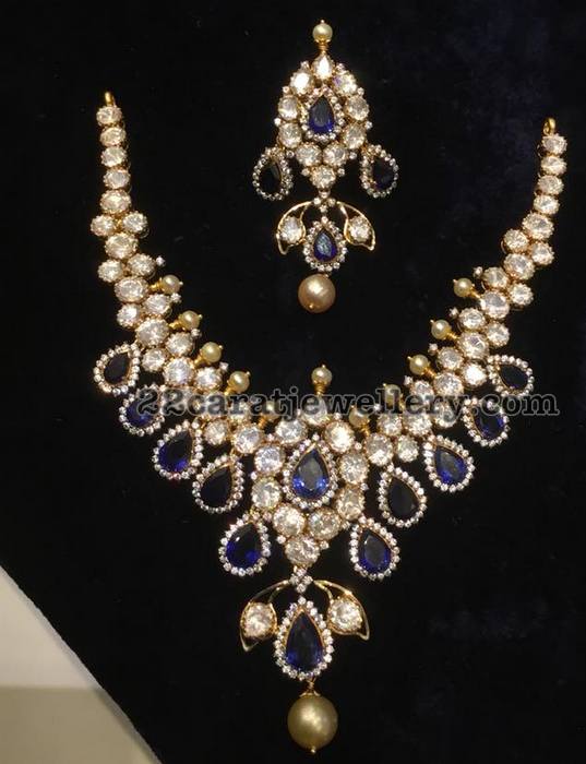 Moissanite Stones Blue Stone Necklace Jewellery Designs