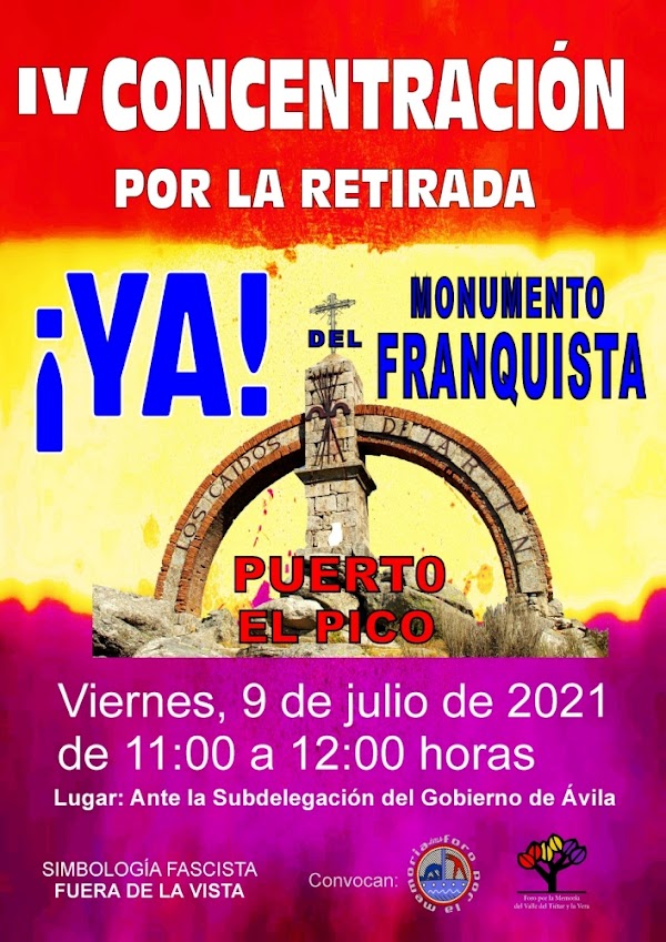 El 9 de julio, concentración para exigir el derribo del monumento fascista del Puerto del PicoForo por la Memoria 