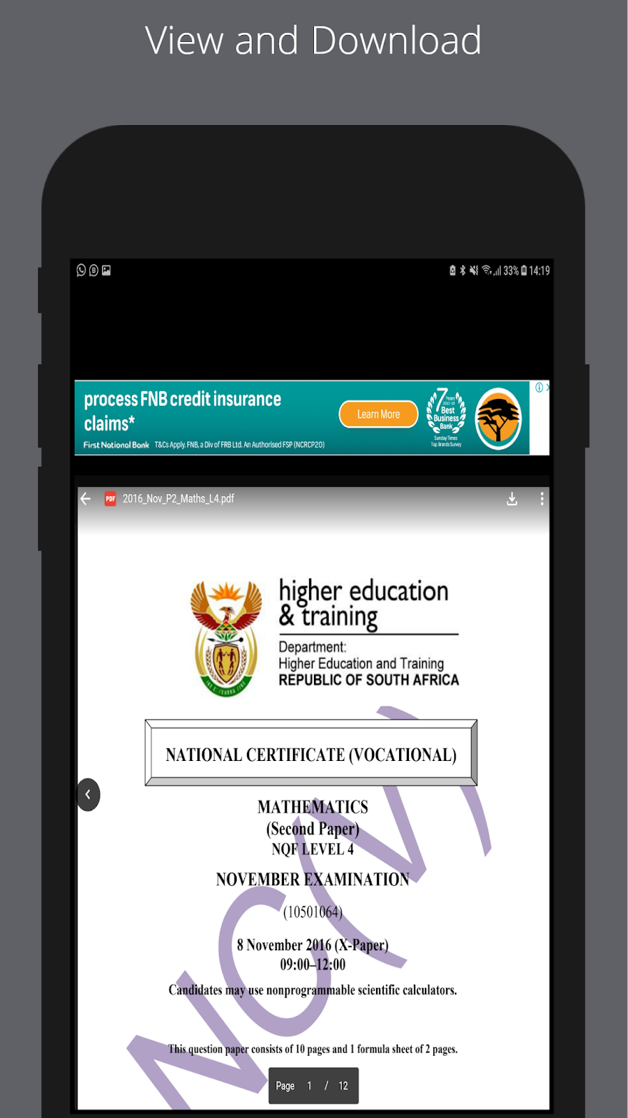 Grape Library NCV Question Papers App