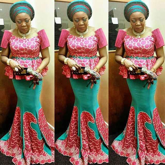 Aso Ebi Skirt and Blouse Styles : Aso Ebi Mixed With Plain Material for ...