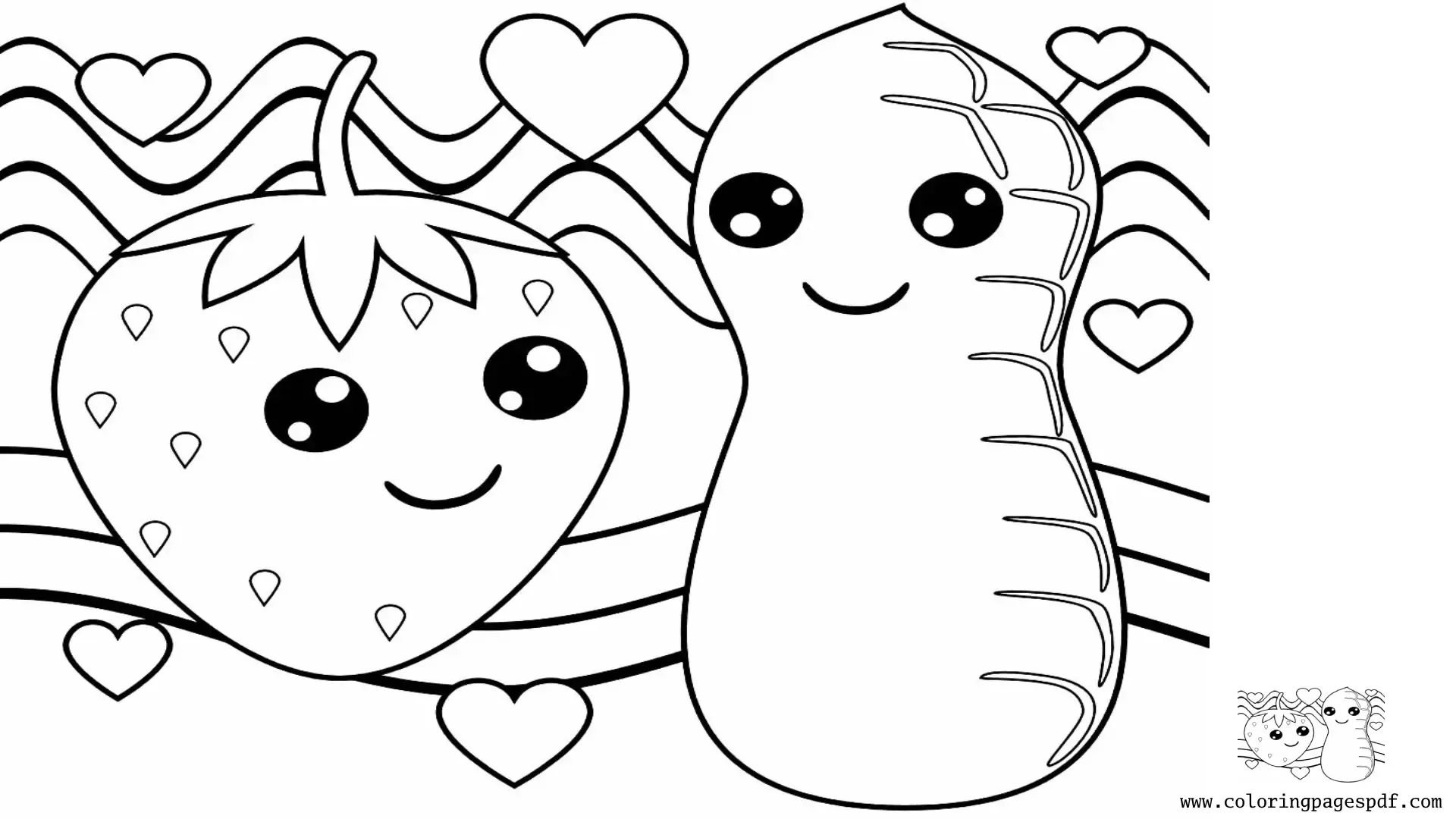 Coloring Page Of A Peanut And A Strawberry