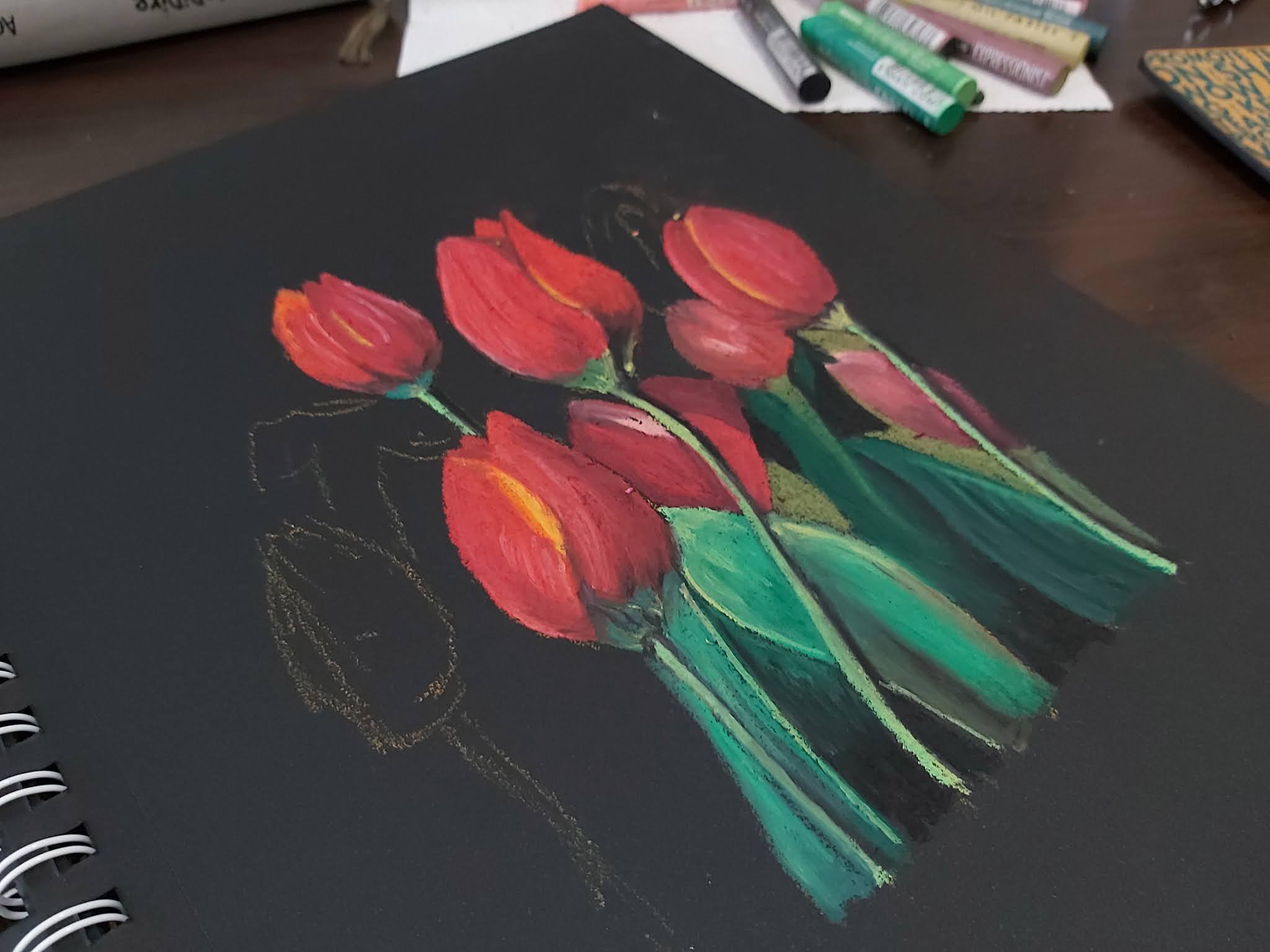 FLOWERS IN OIL PASTELS