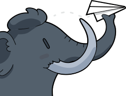 A mastodon with a paperplane in its trunk.