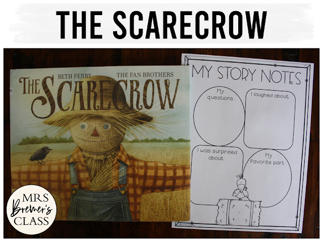 The Scarecrow book study activities unit with Common Core aligned literacy companion activities and a craftivity for Kindergarten and First Grade
