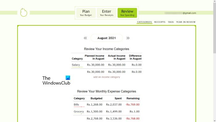 Sitio web de administración de dinero en línea de Pearbudget