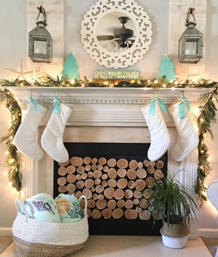 Love the garland! 19 Merry Coastal Beach Christmas Mantels - Coastal Decor Ideas Interior