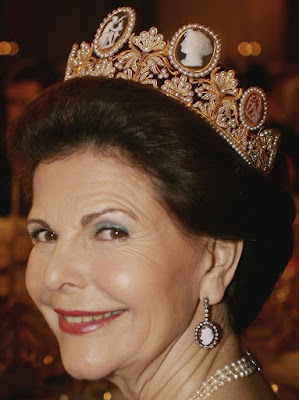 Tiara Mania: Empress Josephine of France's Cameo Tiara worn by Queen Silvia of Sweden cameo tiara empress josephine france sweden queen silvia
