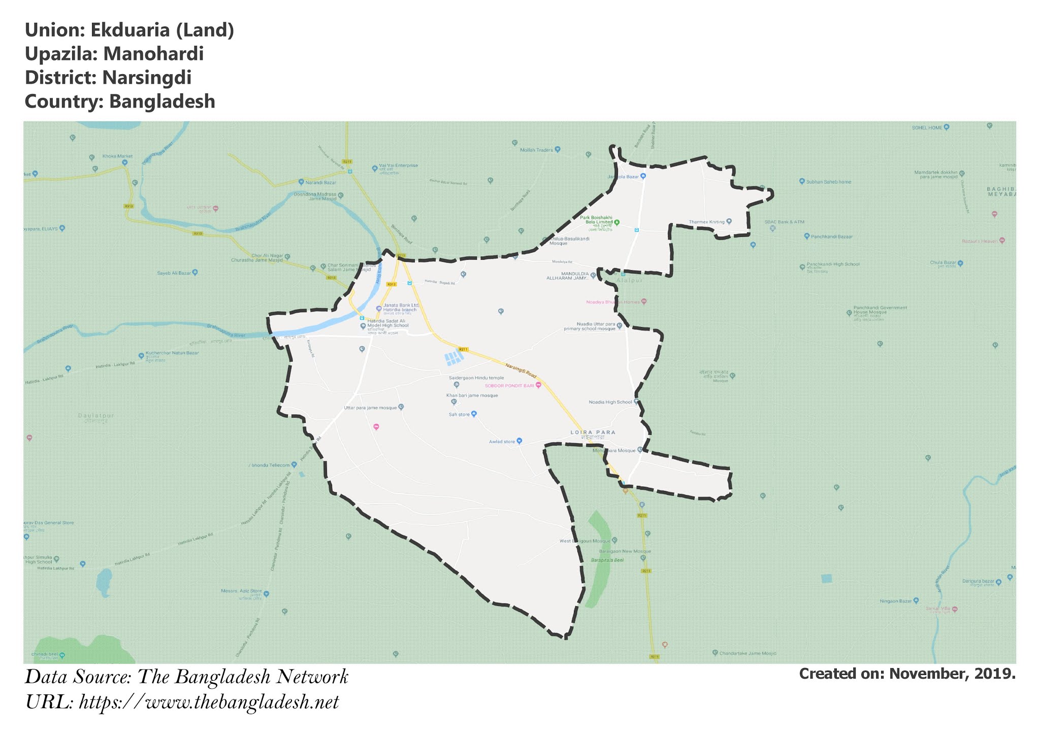 Map of Ekduaria of Manohardi Upazila Map of Ekduaria of Narsingdi, Bangladesh.