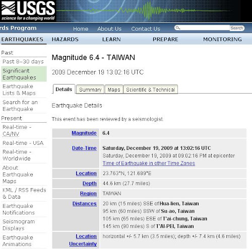 美國地質調查所 USGS 地震報告